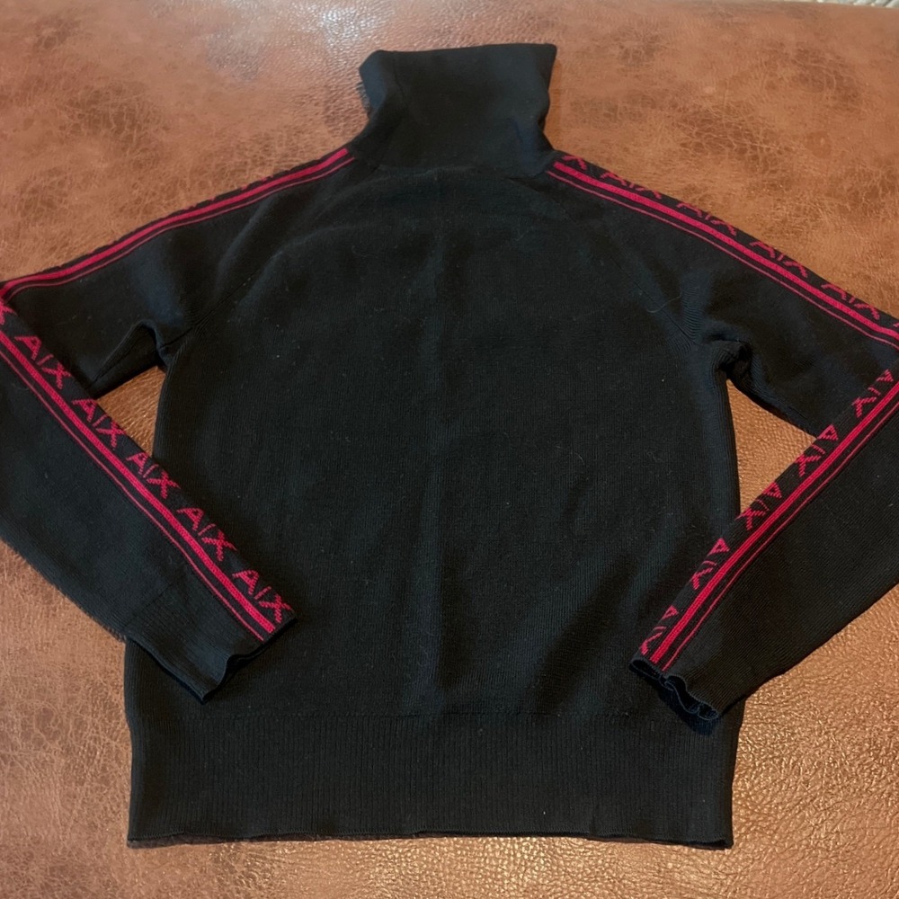 Armani Exchange Mens Merino Wool Turtleneck Sweater Black Red Logo Tape Size M